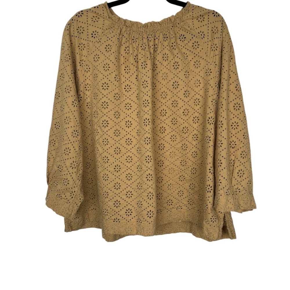 Gap 100%‎ Cotton Tan Eyelet Off the Shoulder Top